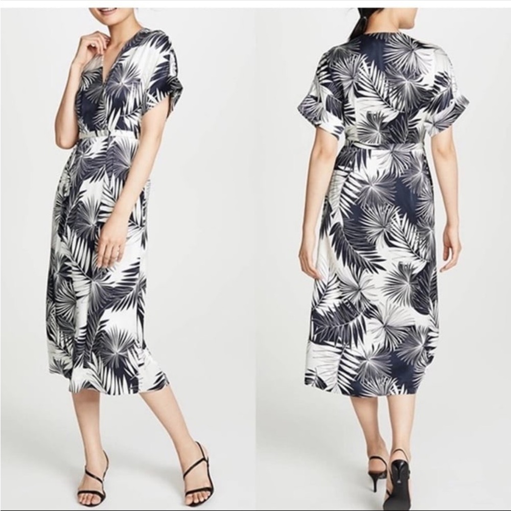 Equipment Black and White Palm Print Midi Dress